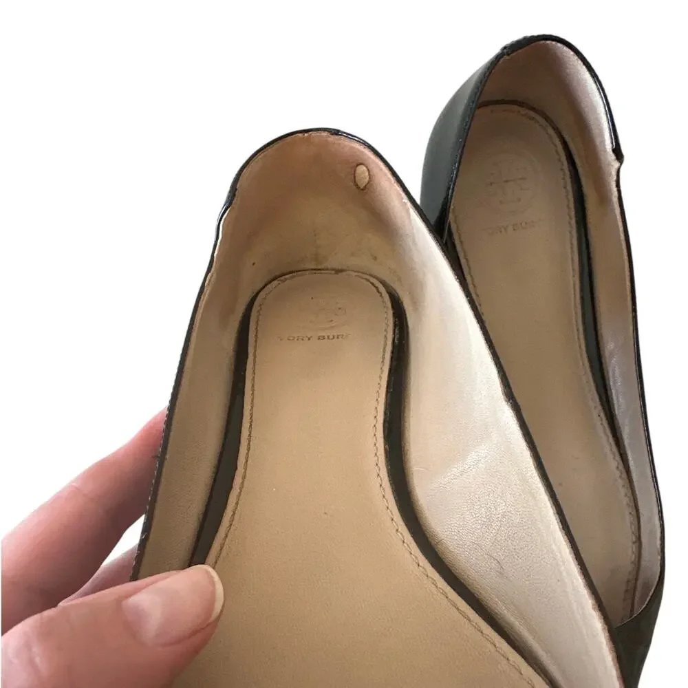 Tory Burch Melody Pointed Toe Patent‎ Flats Black 8